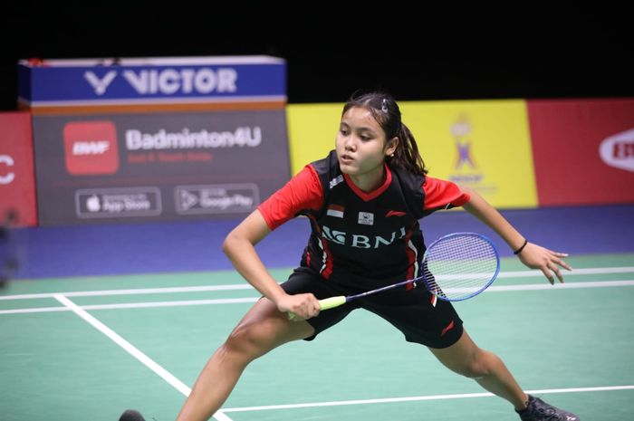 Tunggal putri Indonesia, Bilqis Prasista saat bertanding melawan He Bing Jao (China) pada perempat final Uber Cup 2022 di Impact Arena, Bangkok, Thailand, Kamis (12/5/2022).