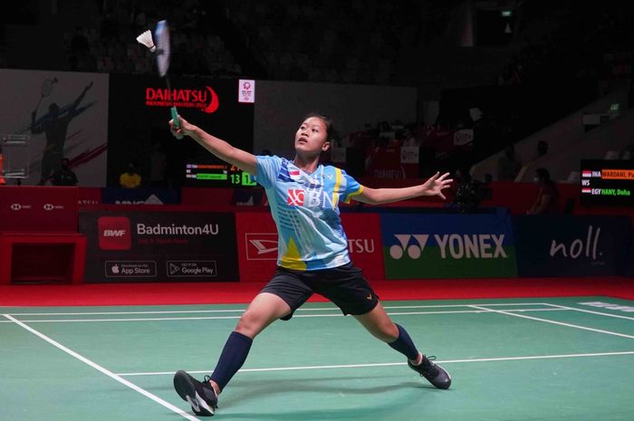 Pebulutangkis tunggal putri Indonesia, Putri Kusuma Wardani (Putri KW), sedang bertanding di Indonesia Masters 2022, Selasa (7/6/2022).