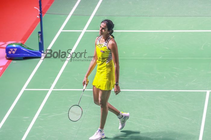 Tunggal putri India, Pusarla Venkatta Sindhu, saat berlaga di Indonesia Masters 2022 di Istora Senayan, Jakarta.
