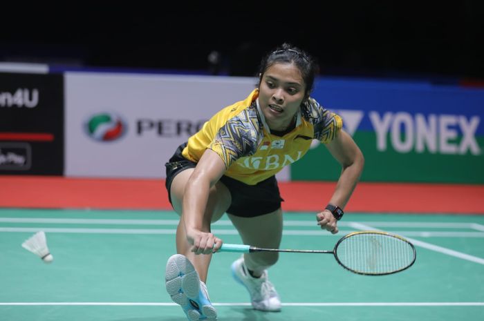 Pebulu tangkis tunggal putri Indonesia, Gregoria Mariska Tunjung, pada semifinal Malaysia Masters 2022 di Axiata Arena, Kuala Lumpur, Sabtu (9/7/2022).