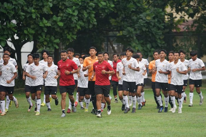 Skuad timnas U-16 Indonesia saat menjalani persiapan jelang Piala AFF U-16 2022.