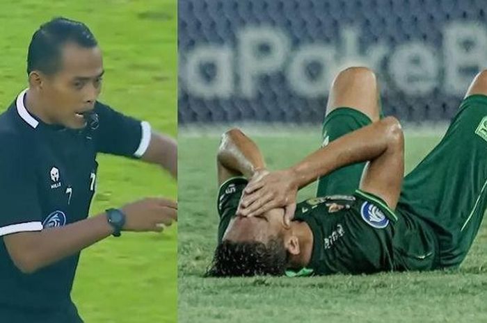 Kolase wasit Mansyur dan pemain Persebaya Surabaya.