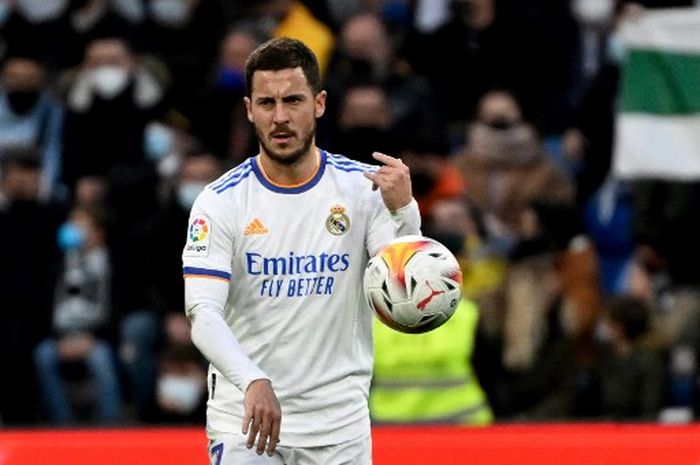 Eden Hazard dalam duel Real Madrid vs Elche di Santiago Bernabeu pada lanjutan Liga Spanyol (23/1/2022).