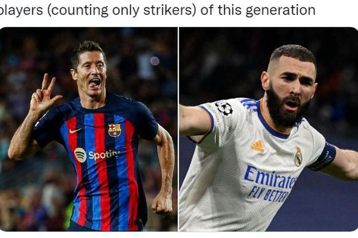 Penyerang Barcelona, Robert Lewandowski, dan bomber Real Madrid, Karim Benzema