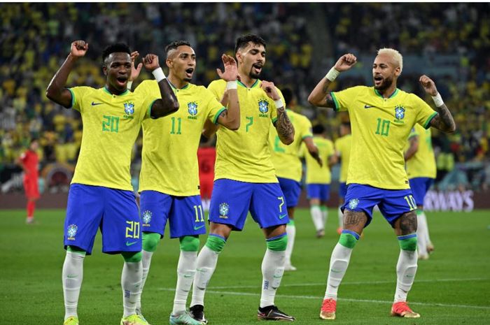 Para pemain timnas Brasil melakukan selebrasi joget setiap kali menjebol gawang timnas Korea Selatan di Piala Dunia 2022.