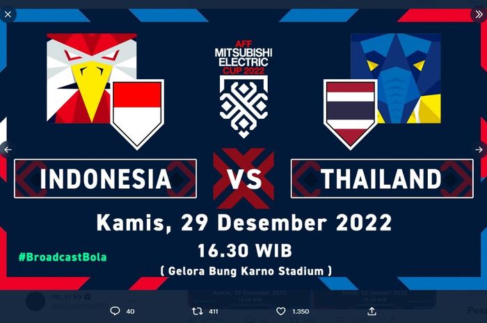 Liink live streaming big match Indonesia vs Thailand di Stadion Utama Gelora Bung Karno, Jakarta, pada Kamis (29/12/2022), mulai pukul 16.30 WIB terdapat pada akhir artikel ini.
