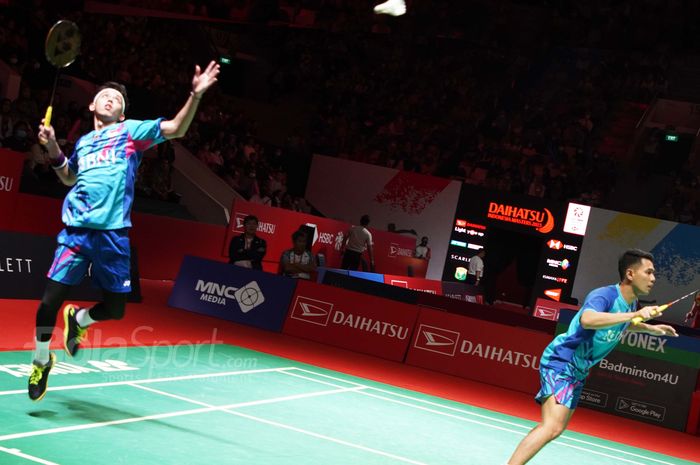 Ganda putra nomor satu dunia, Fajar Alfian/Muhammad Rian Ardianto menantang penakluk, Marcus/Kevin pada perempat final Indonesia Masters 2023.