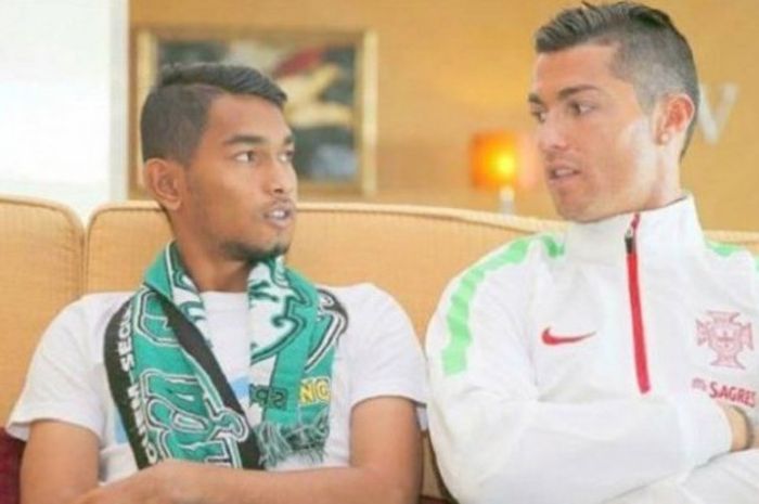 Martunis (kiri) dan Cristiano Ronaldo (kanan), saat keduanya bercengkerama di hotel tempat menginap 