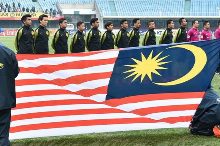  Para pemain timnas U-23 Malaysia sebelum melakoni laga kedua Grup C PIala Asia U-23 2018 kontra tim
