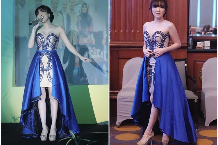 Foto cantik Gisel saat sedang bernyanyi untuk sebuah acara mengenakan gaun biru ini malah dinasihati netizen di instagramnya. Kenapa ya? 