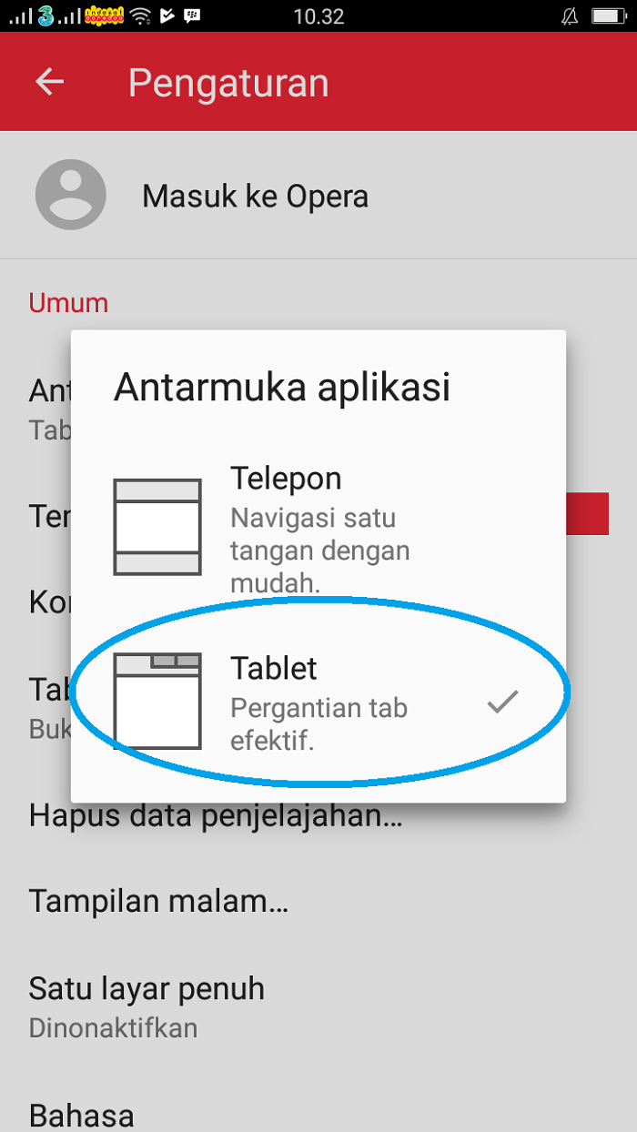 Klik mode Tablet