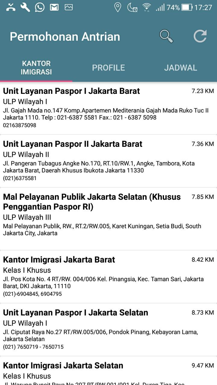 3 Tab utama di dalam aplikasi Antrian Paspor