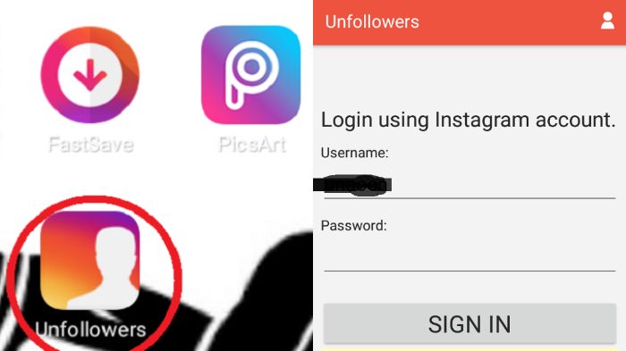 Buka aplikasi Unfollowers for Instagram dan login