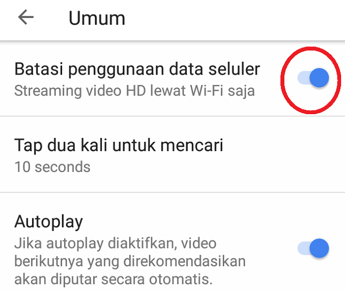 Aktifkan panel Batasi penggunaan data seluler