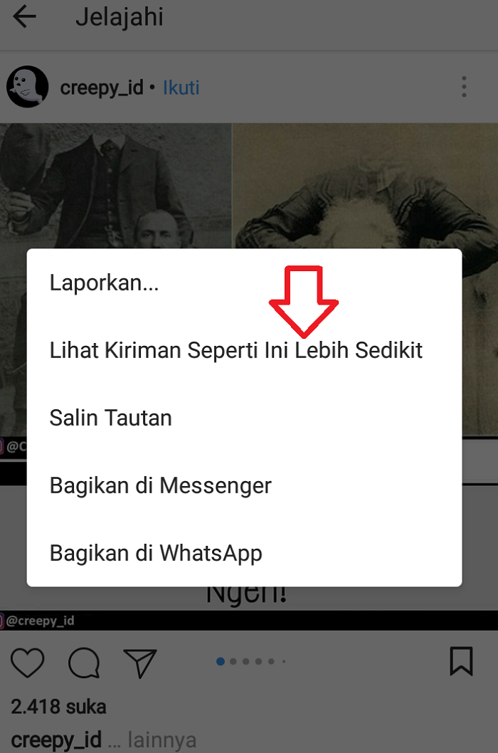 Pilih opsi Lihat Kiriman Seperti Ini Lebih Sedikit