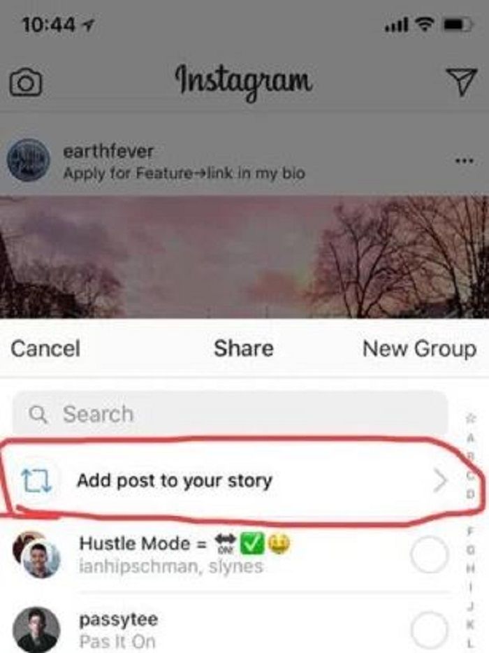Add post to your story