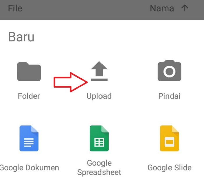 Pilih opsi Upload