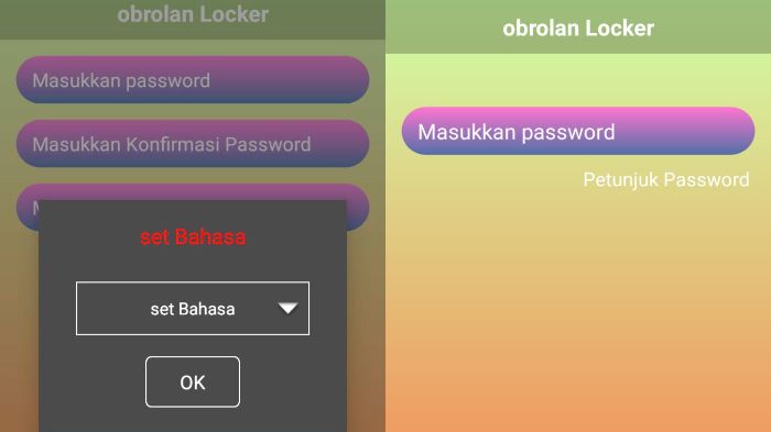 Pilih bahasa dan password