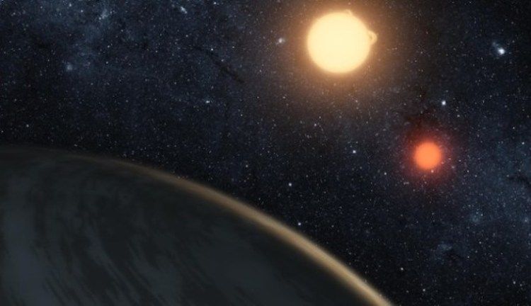 Planet Kepler 16, planet sirkumbinari yang mengitari dua bintang.