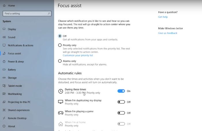 Focus Assist di Windows 10 April 2018 Update