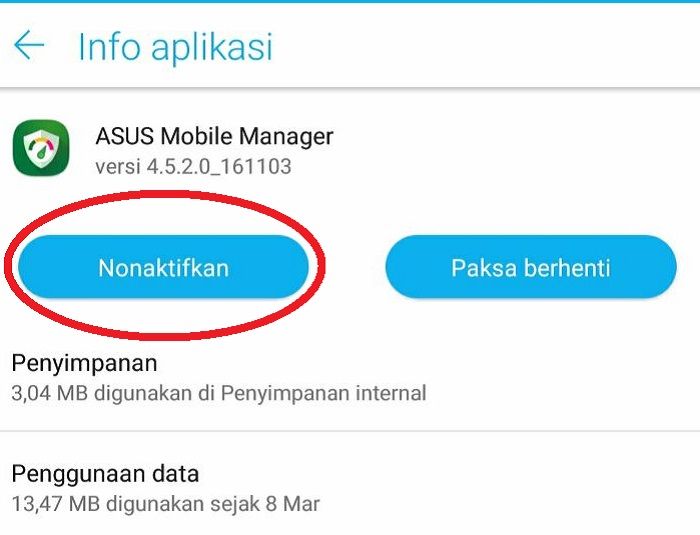 Pilih opsi Nonaktifkan