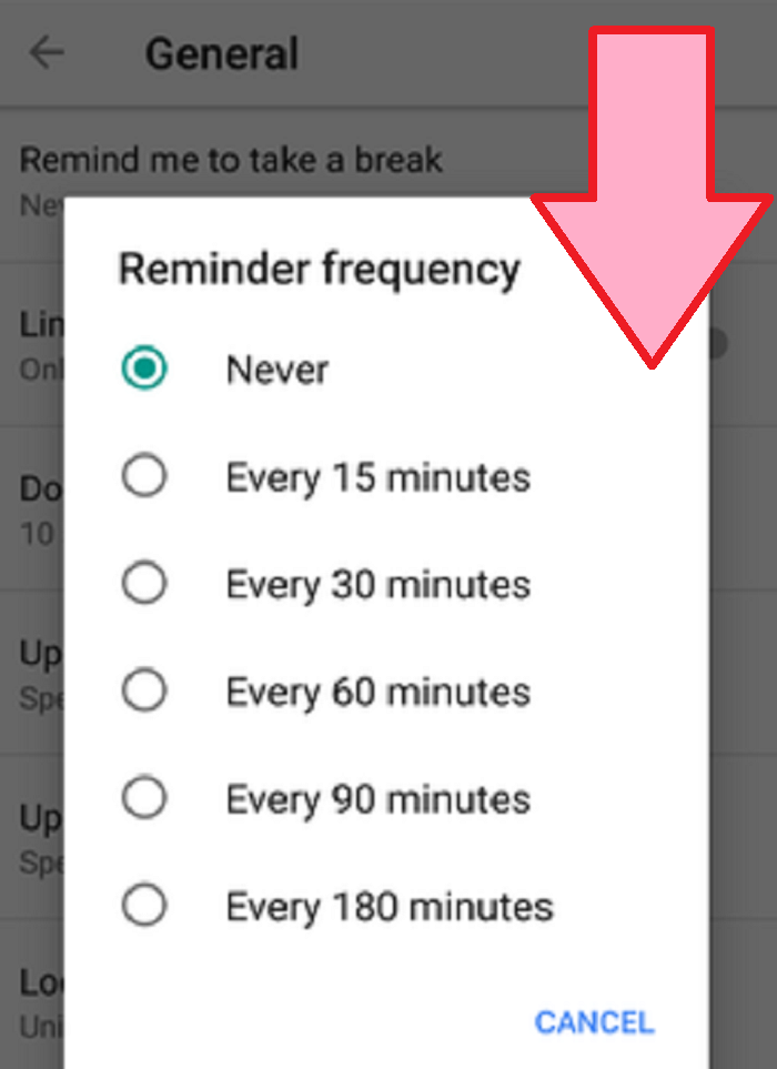 Klik opsi Reminder frequency