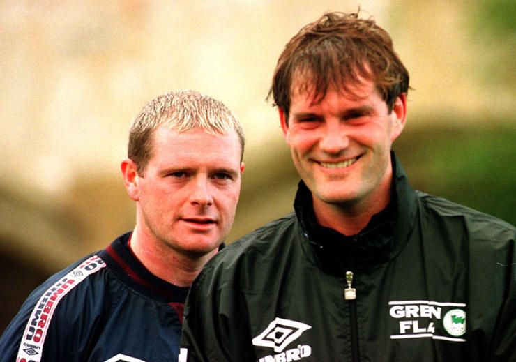 Paul Gascoigne (left) with England manager Glenn Hoddle after  this morning's (Monday) training sess