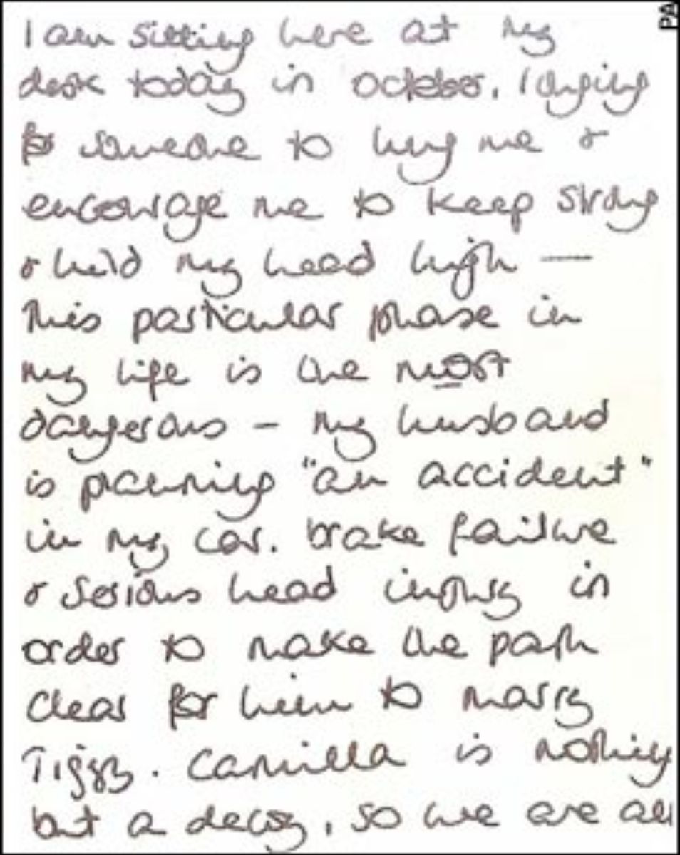Surat tulisan tangan Putri Diana