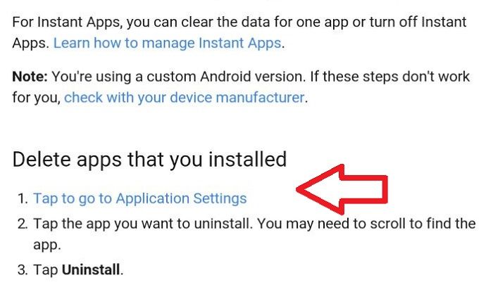 Pilih opsi Tap to go to Application Settings