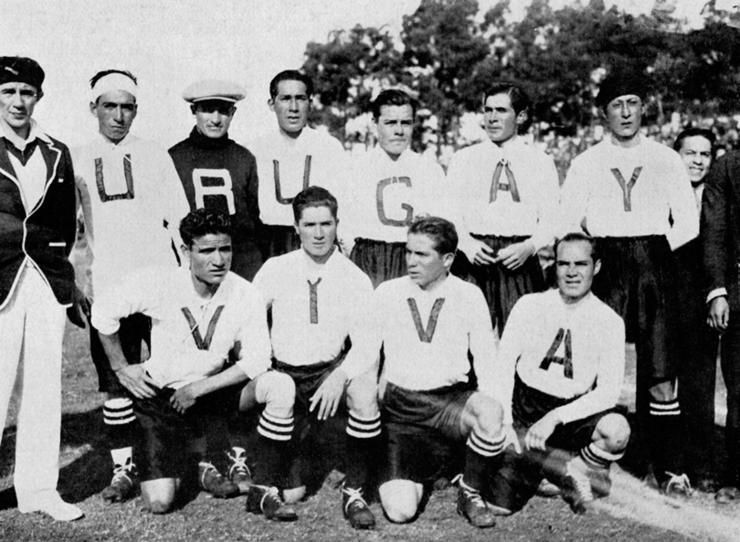 The Bolivia team salute the tournament's hosts by wearing shirts spelling out 'Viva Uruguay'. Unfort