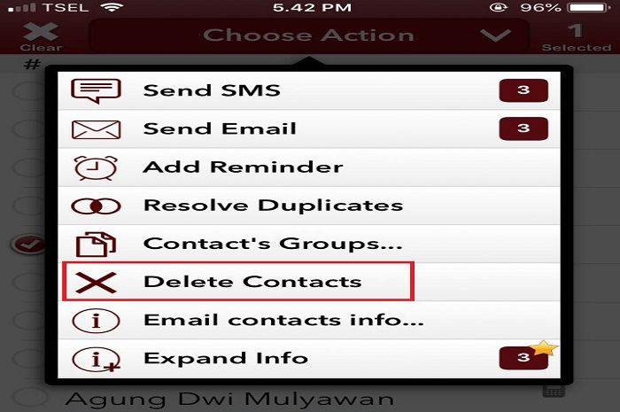 Pilih opsi Delete Contacts