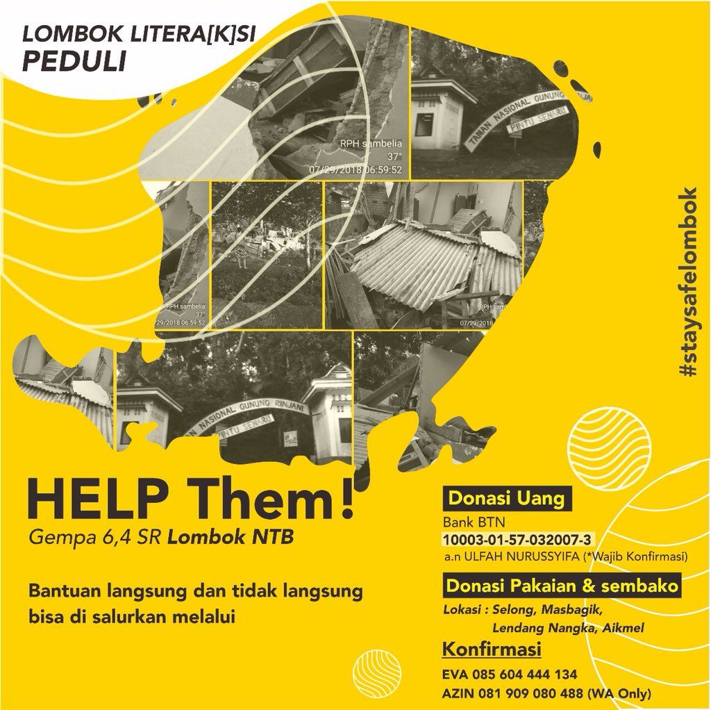 Poster penggalangan dana bantuan gempa Lombok oleh Lombok Litera[k]si