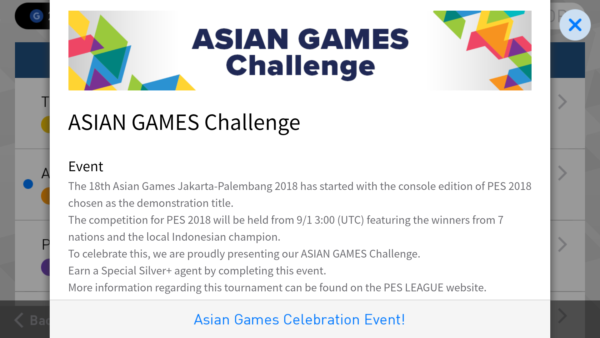 Update Asian Games 2018 di PES Mobile