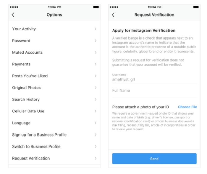 Verifikasi langsung akun Instagram