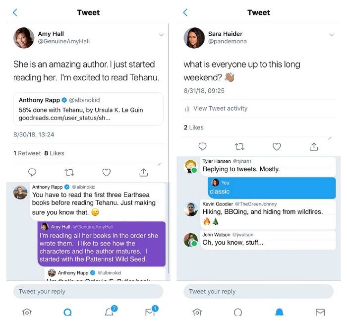 Screenshot rencana fitur thread percakapan dan presence di Twitter