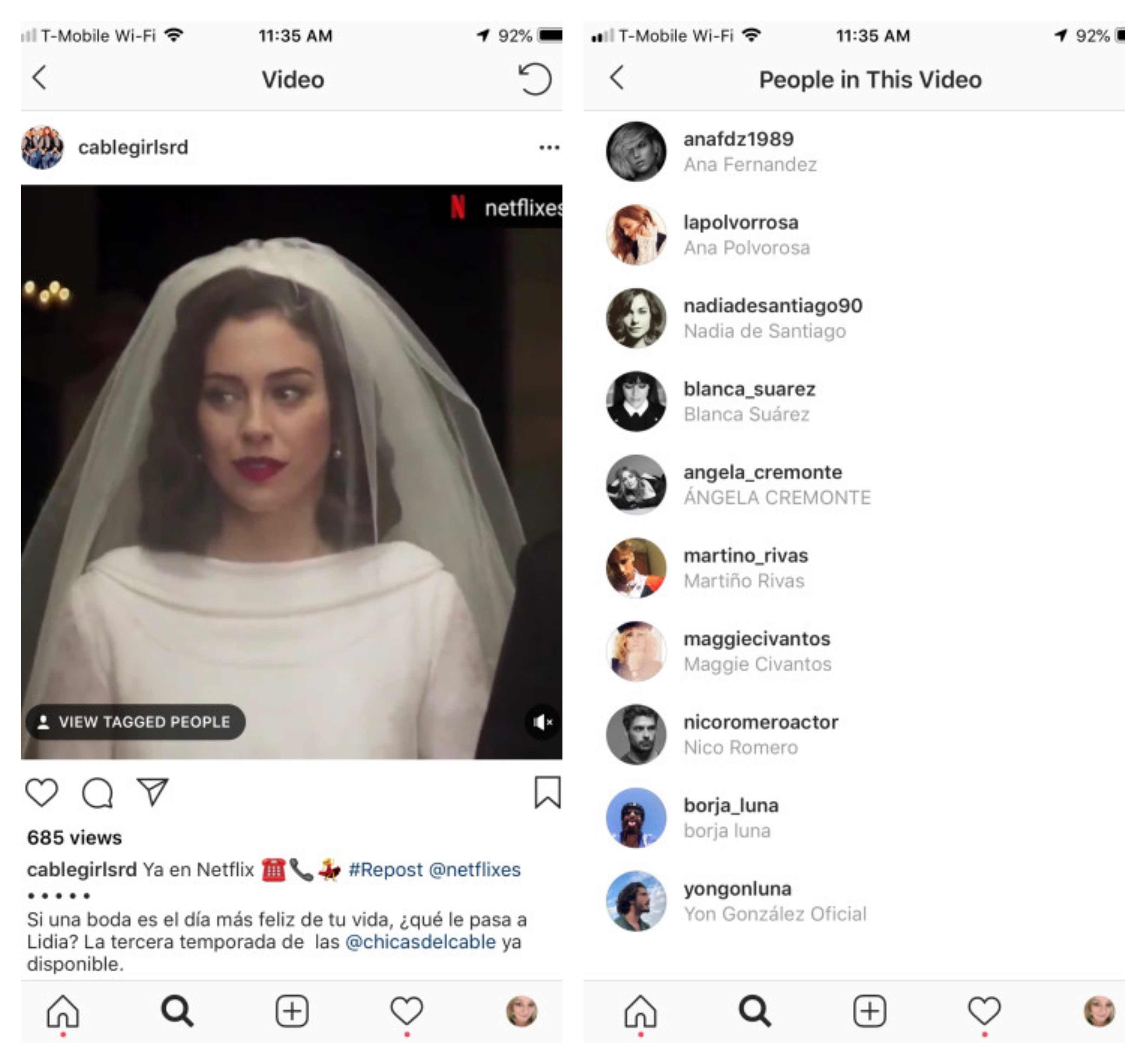 Tampilan fitur tagging video Instagram