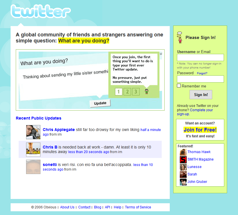 Tampilan website Twitter di tahun 2007