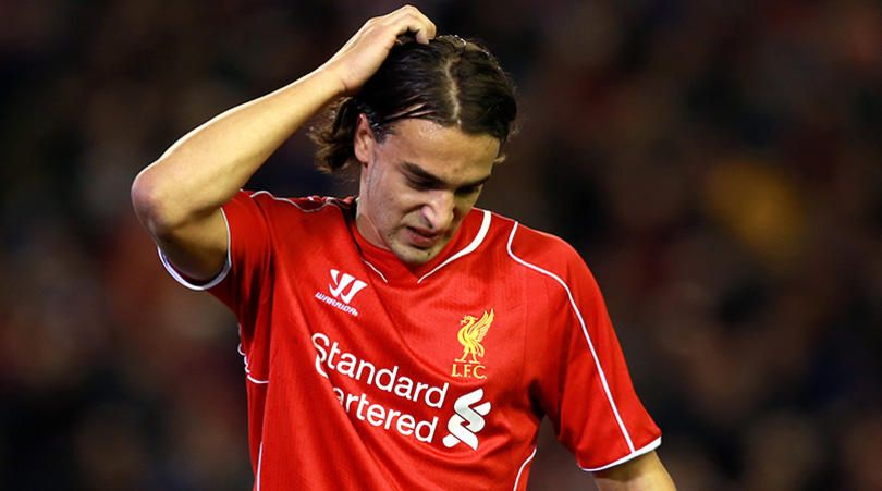 Liverpool's Lazar Markovic reacts during the Capital One Cup Fourth Round match at Anfield, Liverpoo