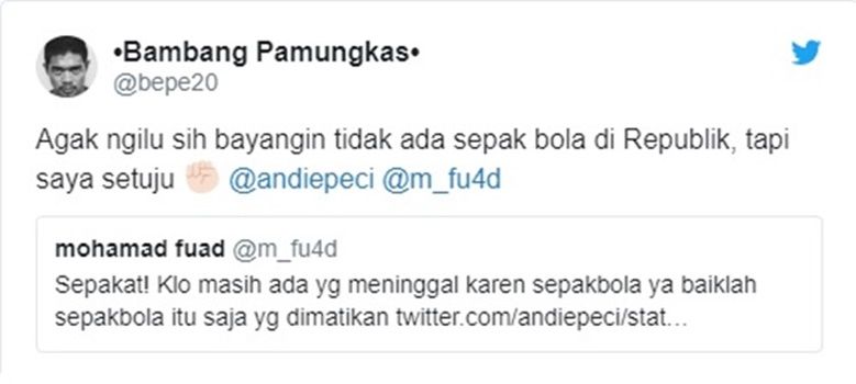 Cuitan bepe di akun twitter miliknya