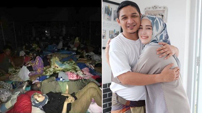  Wakil Wali Kota Palu, Sigit Purnomo Said atau Pasha Ungu dan istrinya, Adelia Wilhelimina tidur di pengungsian bersama para korban gempa di Palu, Sulawesi Tengah.