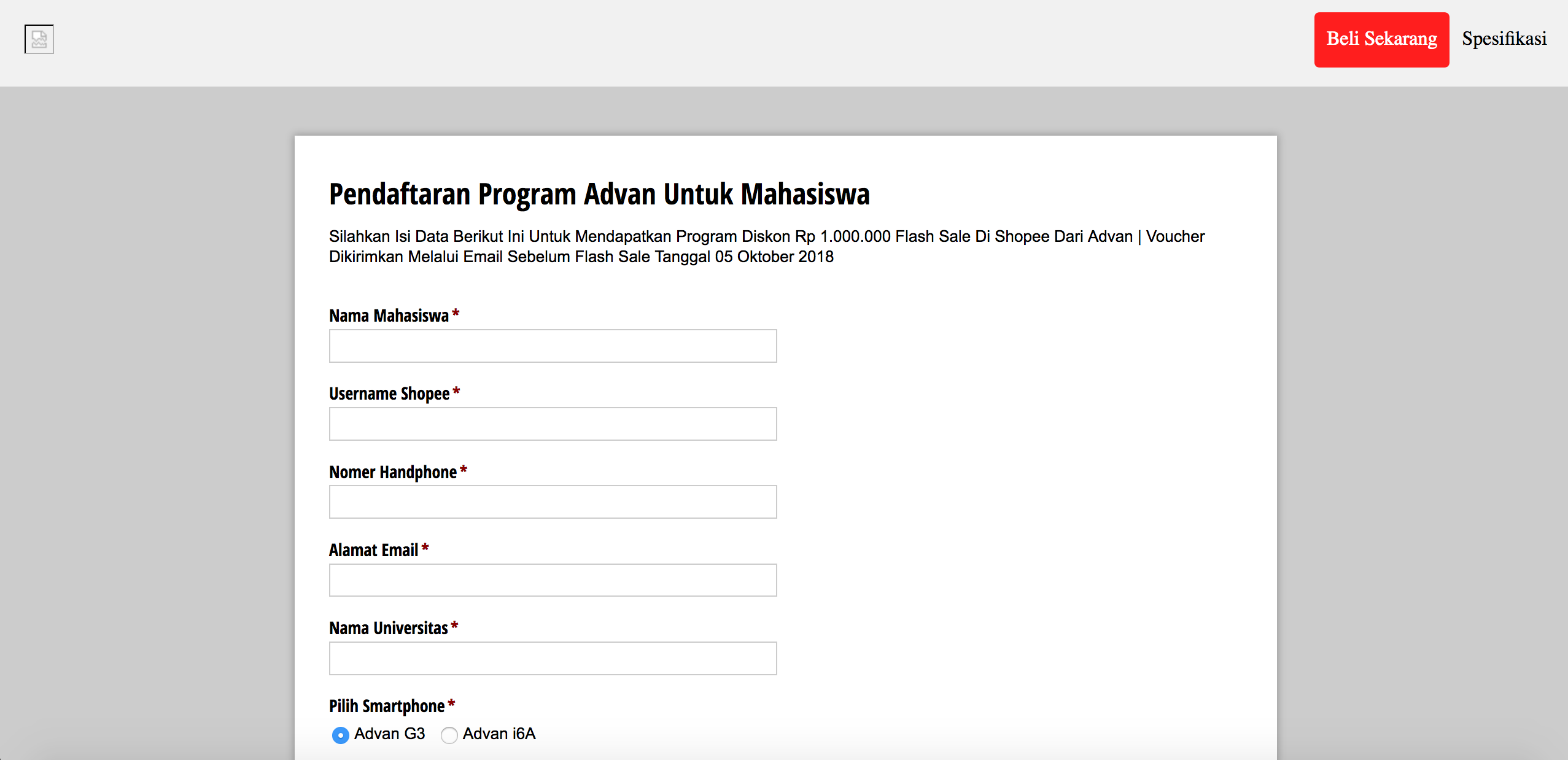 Pendaftaraan Potongan Rp. 1 Juta 