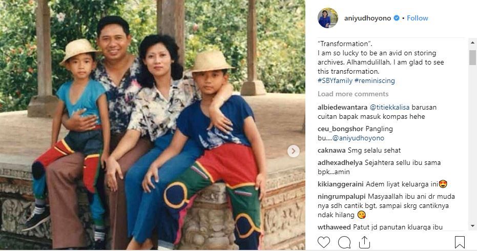 Foto jadul yang diunggah Ani Yudhoyono di Instagram yang menampilkan transformasi keluarganya