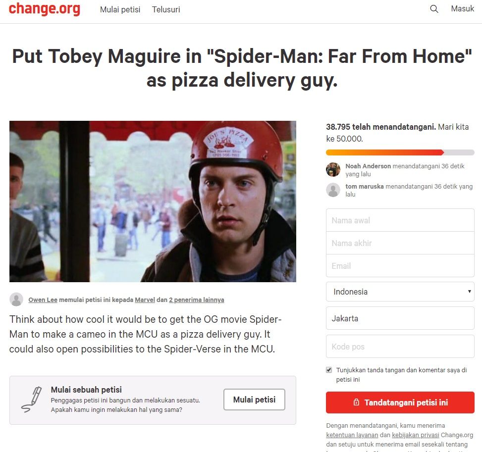 Petisi agar Toby Maguire jadi cameo di film Spider-Man: Far From Home