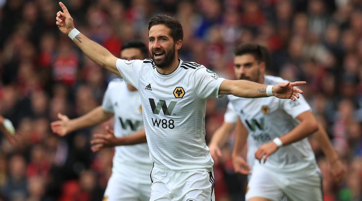  Wolverhampton Wanderers' Joao Moutinho celebrates scoring their first goal