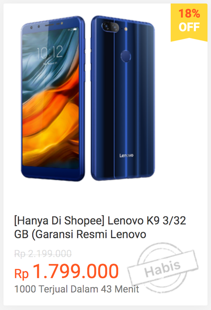 Flash Sale Lenovo K9 Shopee