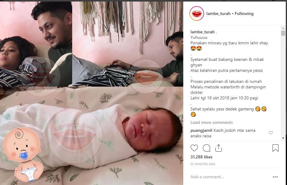 Istri Keenan Pearce, Gianni Fajri melahirkan anak pertama.