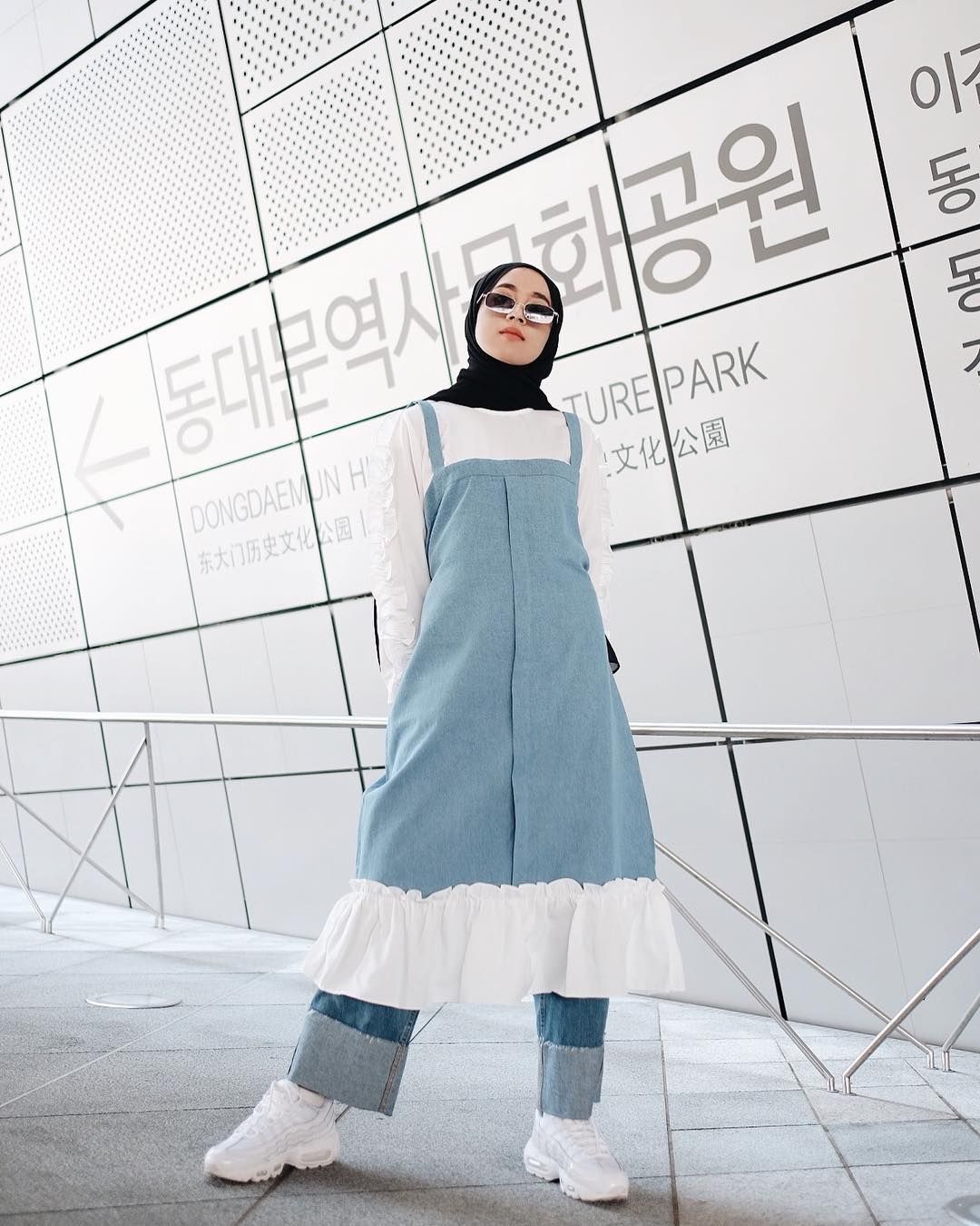 Ootd overall jeans hijab deals