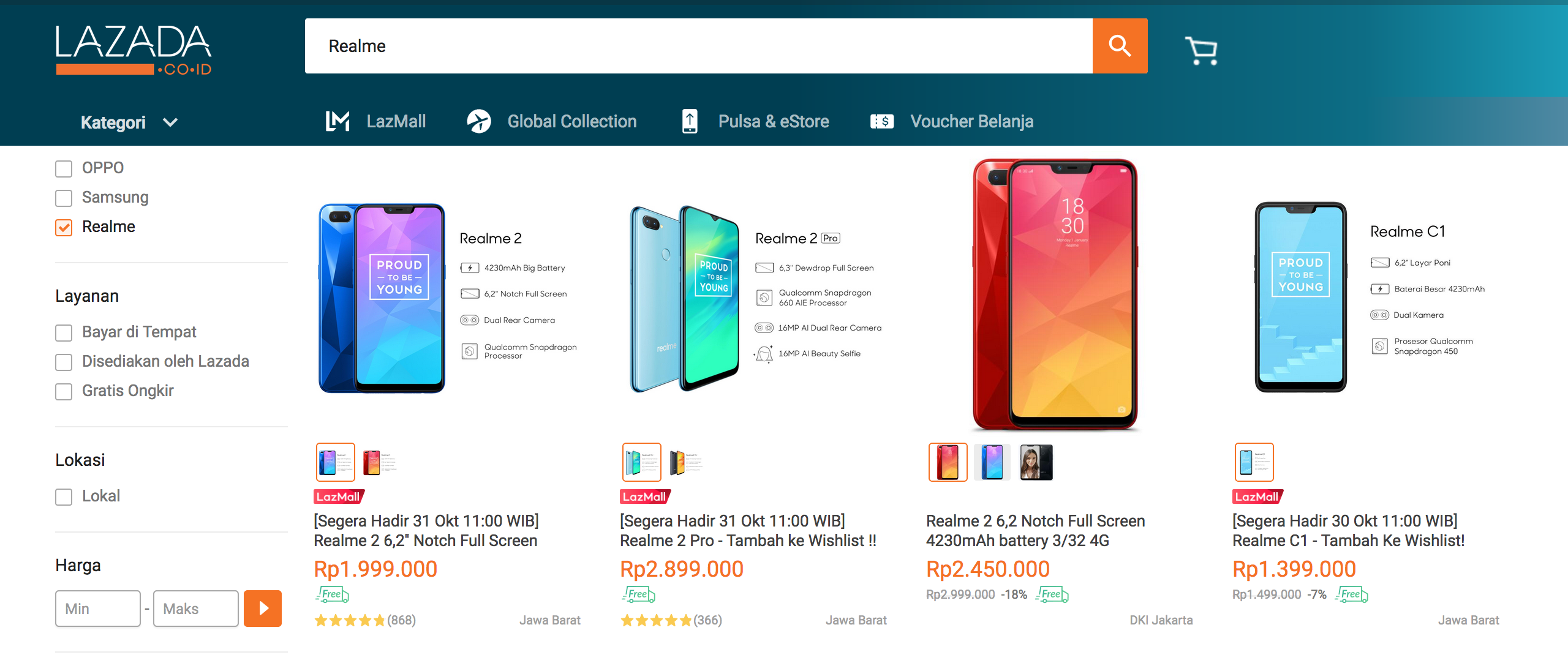 Penjualan Realme di Lazada