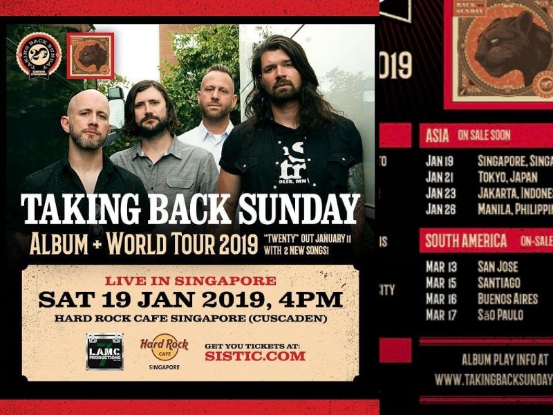 Poster yang menunjukkan Taking Back Sunday akan konser di Jakarta