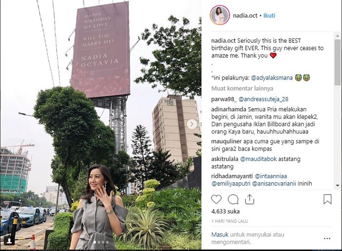 Kisah Nadia Octavia, Dilamar Kekasih Lewat Reklame Romantis di Jalan Gatot Subroto